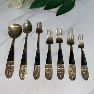Siam Thailand Mid Century Brass & Wood Mix Flatware